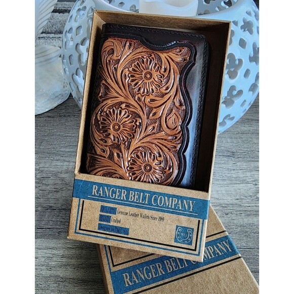 Western Floral Chocolate Tooled Rodeo Wallet - Picture 1 of 9